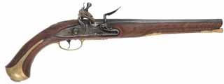 French Trade Pistol,
.54 caliber smoothbore, 12" barrel,
L&R flintlock, walnut, brass trim, 
new, unfired, by T. Frasier